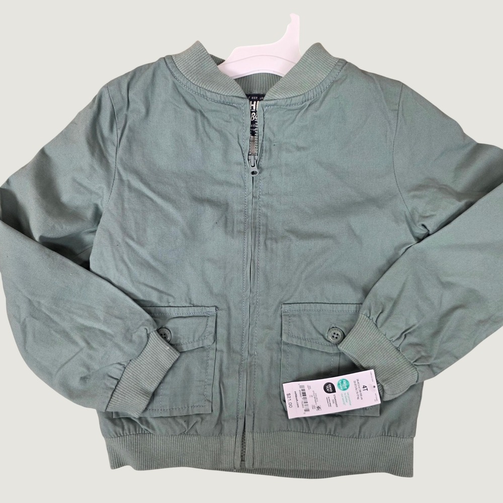 OshKosh B'gosh Toddler Boys Sage Green Cotton Bomber Jacket NWT Size 4T